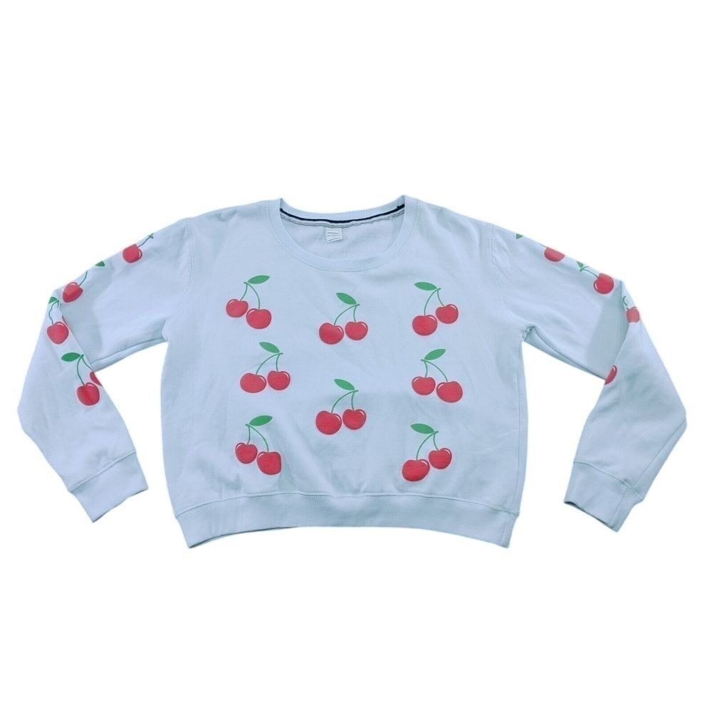 Relaxx Women's Small Cherry Print Crew Neck Long Sleeve Pullover Sweatshirt